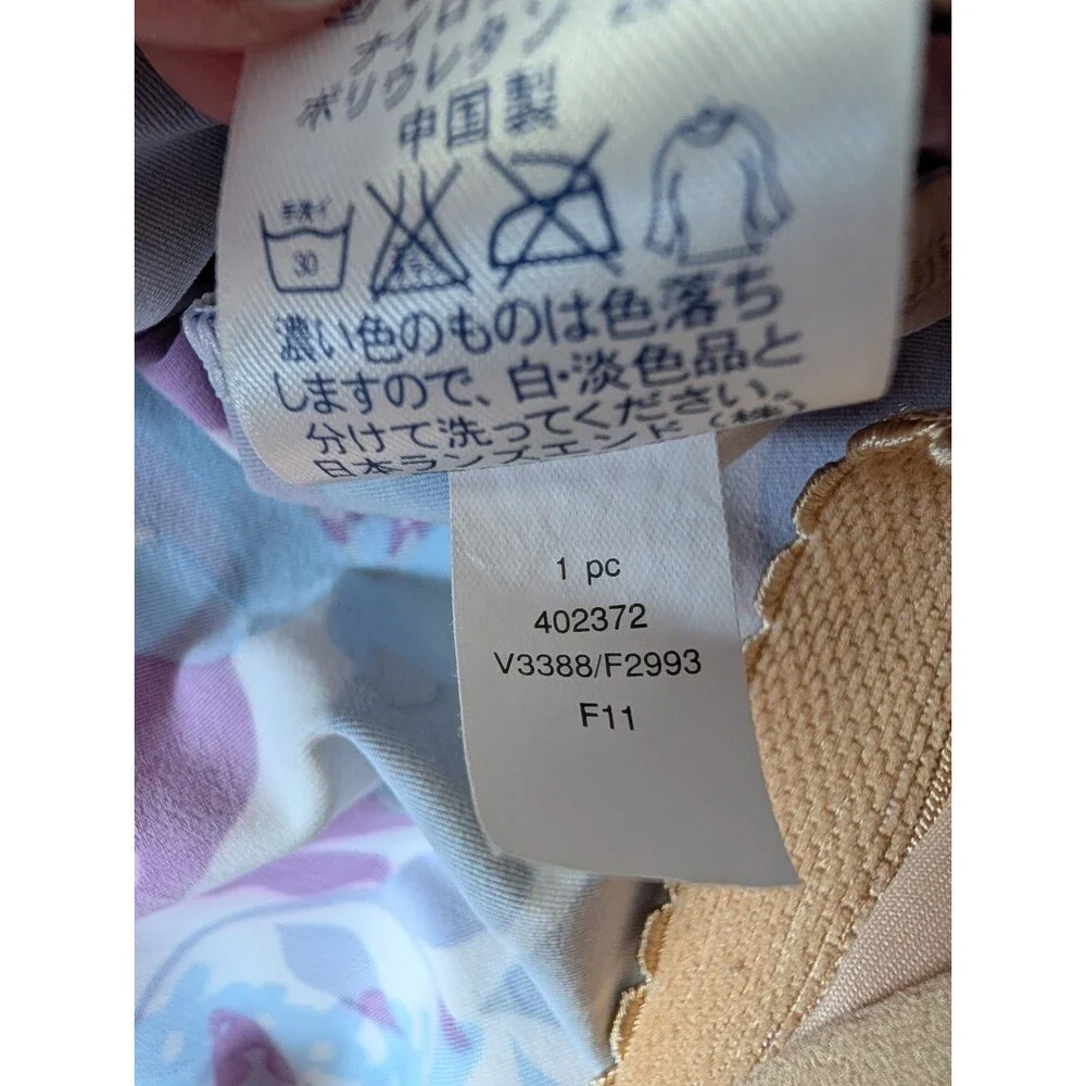 Lands End Tankini Women 6 Blue Purple Floral Drawstring Bow Bra Swim Top Resort